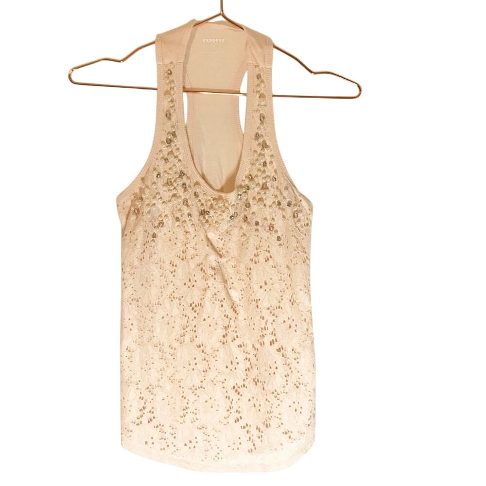 Express Lace Pearl Embellished Top - Size XS